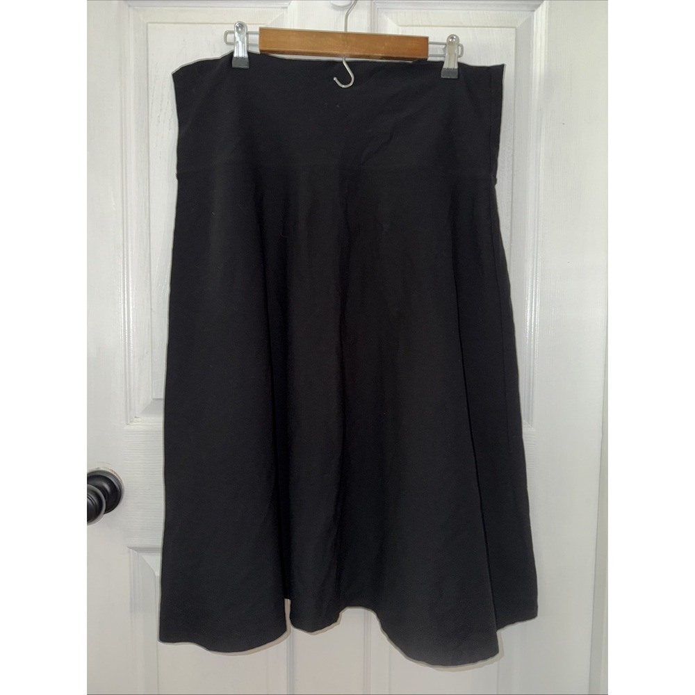Eileen Fisher Black Crepe Fold Over Waist Midi Skirt Size M Minimalist Pull‎ On